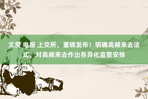 文爱 电报 上交所，重磅发布！明确高频来去法式，对高频来去作出各异化监管安排